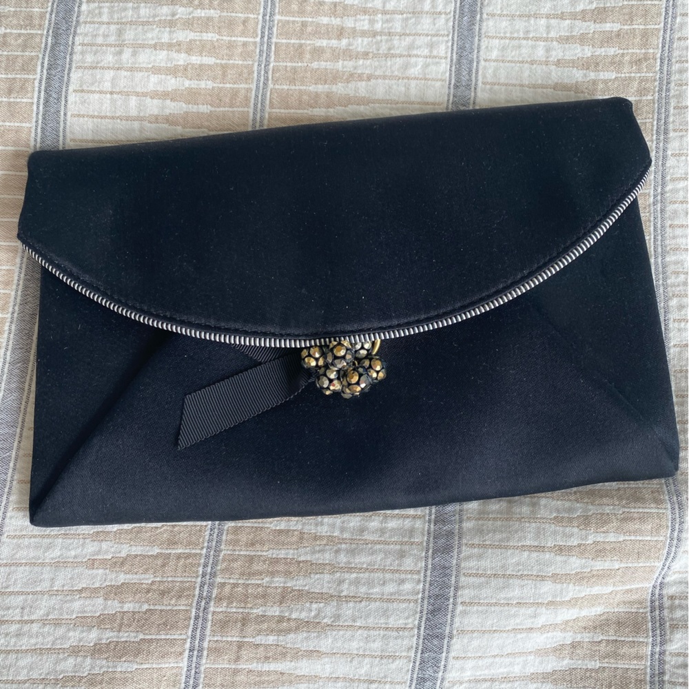 J.Crew Satin Clutch with Ribbon and Nwaded Trim and Suede Inside Flap